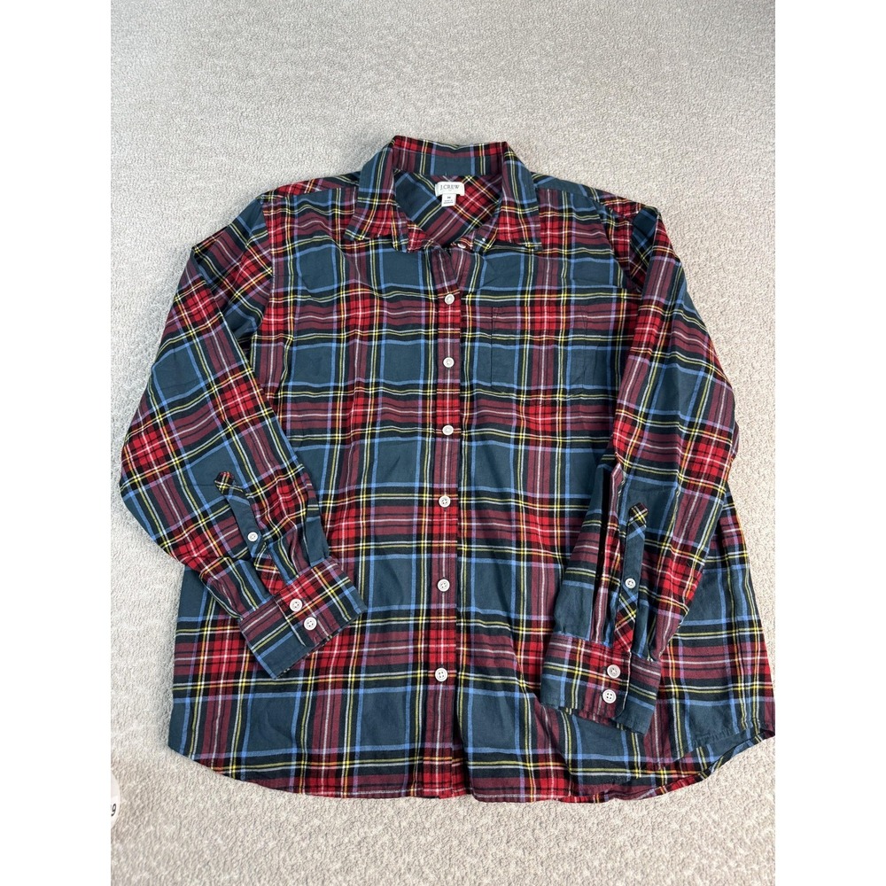 J Crew Shirt Mens Medium Red Plaid Flannel‎ Long Sleeve Button Up Cotton Casual